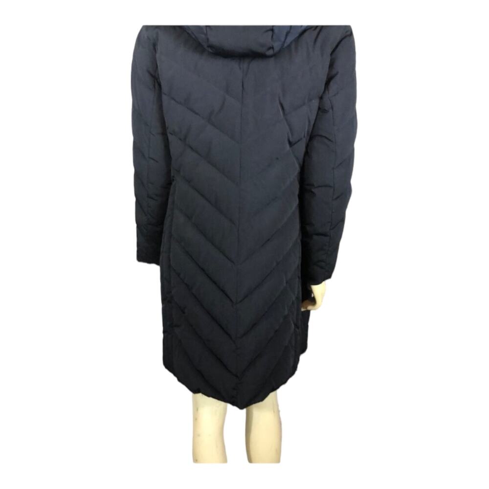 TALBOTS Down Puffer Coat in navy with fur trimmed hood size medium - Picture 9 of 12